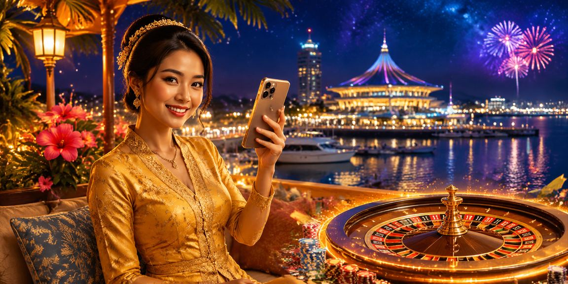 Dealer wanita memakai kebaya memimpin permainan roulette live di esp32